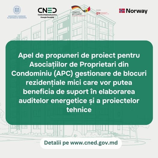 Centrul Național pentru Energie Durabilă împreună cu GIZ Moldova invită asociațiile de locatari