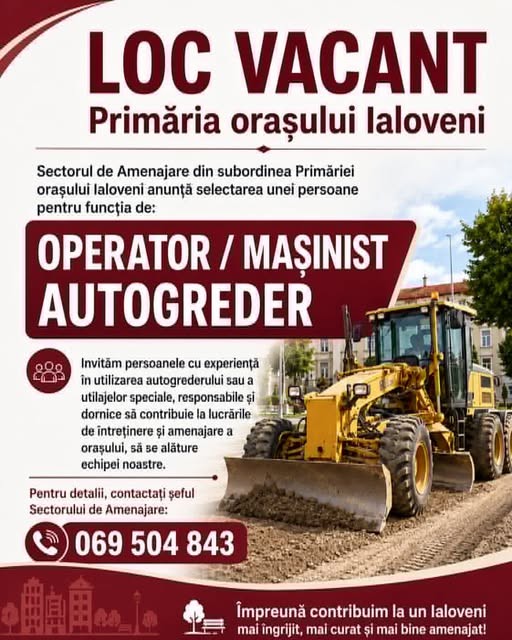 📢 PRIMĂRIA ORAȘULUI IALOVENI ANGAJEAZĂ!