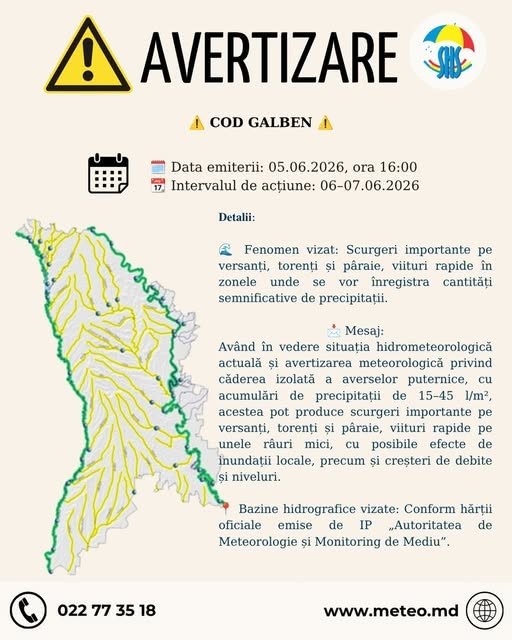 ⚠️🌧️ AVERTIZARE HIDROLOGICĂ – COD GALBEN 🌧️⚠️