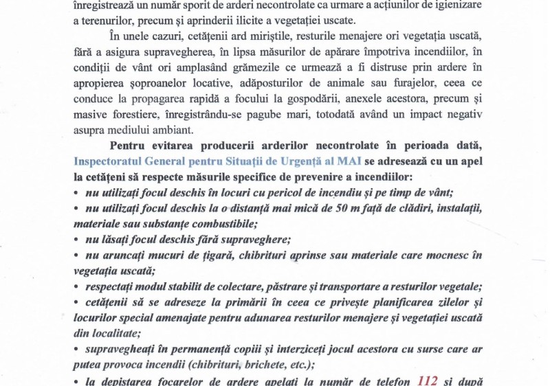 Inspectoratul General pentru Situații de Urgență al MAI se adresează cu un apel