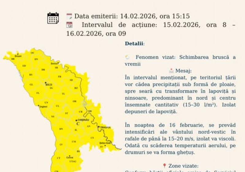 📢 Primăria orașului Ialoveni informează
