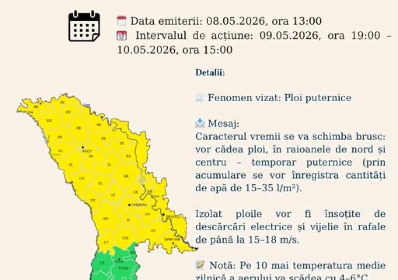📢 AVERTIZARE METEO – COD GALBEN 🌧️⚠️