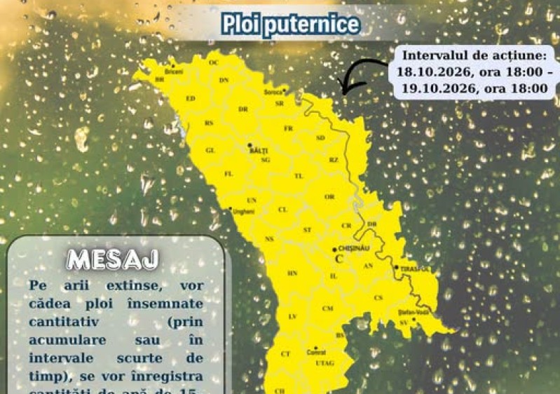 AVERTIZARE METEOROLOGICĂ – COD GALBEN DE PLOI PUTERNICE!